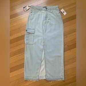 NWT Buffalo David Bitton Light Blue Distressed Bleached Denim Split Skirt SZ 27